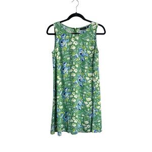 Halogen Green Floral Print Crepe Sleeveless Shift Mini Dress Size Small